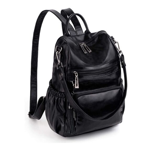 Black Leather Backpack   
